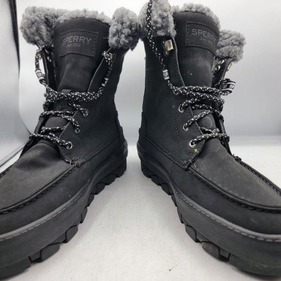 Sperry Juneau Womens 8 Black Gray Winter Boots Faux Fur Casual Comfort STS86817 - Picture 3 of 14